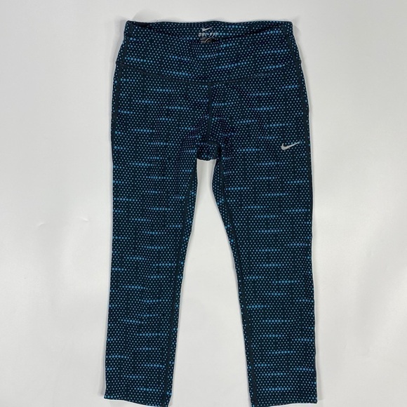 Nike Dri Fit Epic Run Tight Black Blue Capri Pants Size Small 799156 010 - Picture 1 of 13